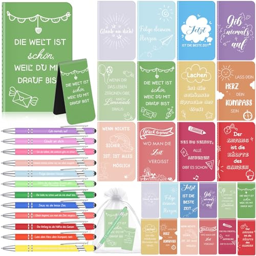 Tenare 12 Sets Kleine Inspirierend Abschiedsgeschenk für Kollegen, Lebendig | Motivierende Notizblöcke, Kugelschreiber mit Spruch, Magnetische Lesezeichen, Dankeschön Geschenke für Lehrer Schulanfang