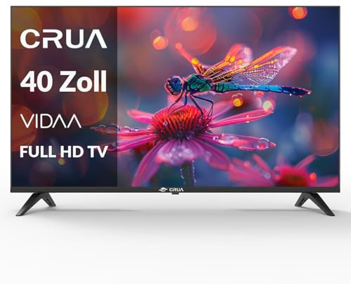 CRUA 40 Inch Smart TV VIDAA, Full HD 1080P LED TV with HDMI USB AV, Triple Tuner DVB-T2/T/C/S2, Compact Flat Screen TV for Home, Bedroom or Kitchen, Black [Energy Class E]