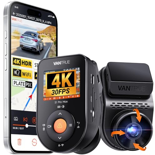 VANTRUE Dashcam Voiture S1 Pro Max 4K Starvis 2 Avant, Caméra embarquée 5G Wi-FI Dash Cam GPS HDR Tampon Surveillance de stationnement,Contrôle Vocal Français，LTE en Option Max 1To