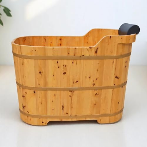 PA-DABAOO Bañera Pequeña De Madera Independiente, Hecha A Mano, Japonesa, Profunda, Con Asiento De Madera, Almohadas Y Desagüe. Bañera De Madera Maciza Estilo Spa,1m/3.3ft