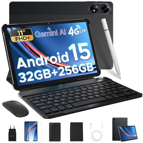 DOOGEE TAB G6+ Android 15 Tablet 11 Zoll, FHD+, 32GB RAM + 256GB ROM, 8000mAh Akku, Gemini AI, 4G LTE, Unisoc T7280 Octa-Core, Widevine L1, Tablet mit Tastatur/Stift/SIM Card Slot/Maus/Hülle