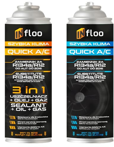 INfloo Quick A/C 3en1 R134a (Gas + Aceite + Sellador) + 1x Quick A/C Gas R134a | Recarga para A/C coche hasta 2016 | Incluye guantes