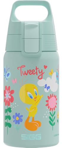 Sigg - Edelstahl Trinkflasche Kinder - SHIELD ONE Tweety - Für kohlensäurehaltige Getränke geeignet - Federleicht - BPA-frei - Sport & Schule - Hellblau mit Tweety - 0,5 L