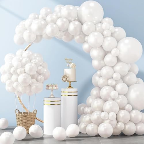 Luftballon Girlande Weiß, 129 Stück Weiß Luftballons Girlande Set, weiße Latexballons für Girlanden Bögen Geburtstag Hochzeiten Jubiläen Abschlussfeiern Valentinstag Dekoration (18/12/10/5 Zoll)