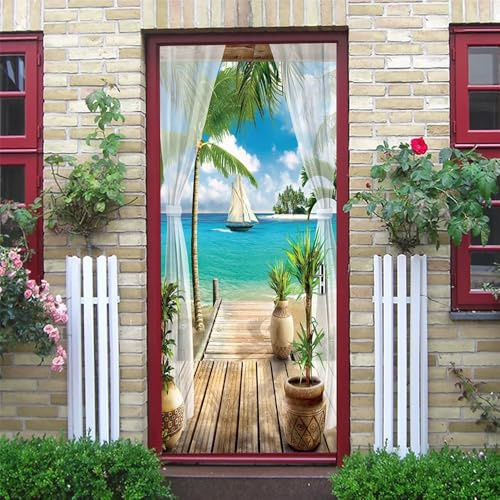 Türaufkleber Selbstklebend 90x200cm Landschaft Meer 3D Türtapete Wasserdicht Türposter Abnehmbar Türfolie für Schlafzimmer Wohnzimmer Küche Verschönern Dekoration