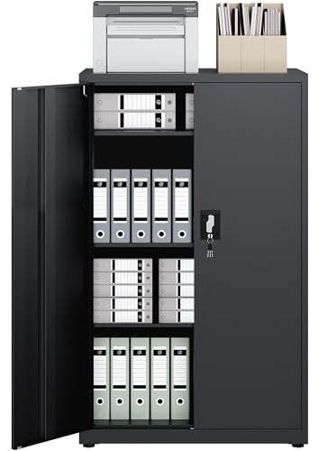 LAND·VOI Stahlschrank 4 Ebenen mit Schloss verstellbare Einlegeböden Doppeltüren Aktenschrank Werkzeugschrank für Büro Garage Haushalt Werkstatt 80x40x131.5 cm Schwarz