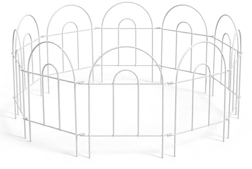 Relaxdays Valla metálica para parterres, 10 módulos, Arco Redondeado, Borde para Clavar, 45×400 cm, Blanco