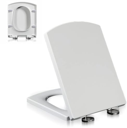 Tapa de Inodoro de Cierre Suave con Liberación Rápida para una Fácil Limpieza, Tapa WC Universal de PP, Asiento de Inodoro con Bisagras Ajustables, Tapadera WC Blanco, 03B, 34.5x43cm
