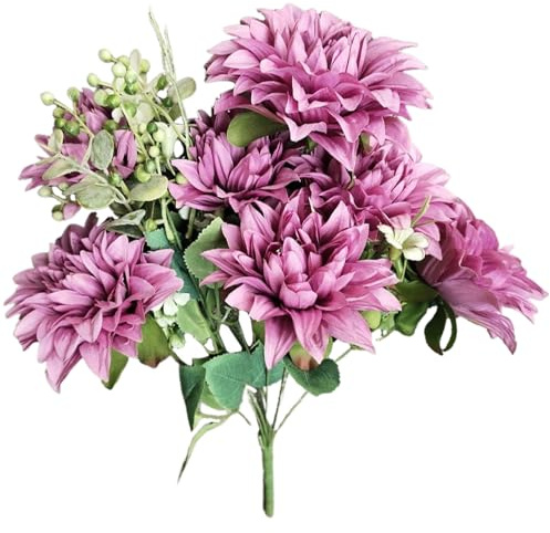 Hperu Artificial Flowers, Dahlia Flowers, 19.3 Inch Lifelike 10 Heads Dahlia Artificial, Silk Flower Arrangements for Wedding Party Dining Table Centerpieces Decor