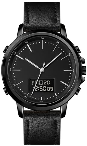 OPPWONG Orologio da Uomo Minimalista, Orologio da Polso Digitale Analogico con Retroilluminazione a LED, Sveglia e Cronometro, Cinturino in Pelle per Uso Casual, Sportivo e Quotidiano (Schermo