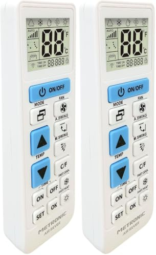 Metronic 495348 – Telecomando universale per condizionatori e pompe di calore, ricerca automatica per marca o per modello, timer, 5 modalità di funzionamento, bianco (Confezione da 2)