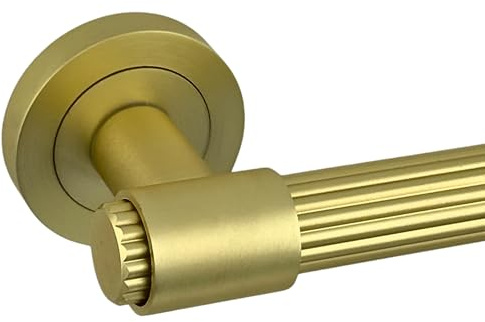 AXS Nevada Door Handle Pair on Rose – Internal Lever Handles with Stepped Collar Design – Latch & Bathroom Lock Options – Matt Black, Satin Brass, Antique Brass (Satin Brass, Handles Only)