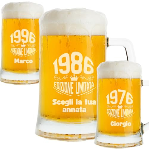 Lasertricks Boccale Birra Personalizzato con Anno a Scelta – Regalo Uomo Compleanno 18 20 30 40 50 60 Anni – Incisione Laser Permanente – Idea Regalo Originale per Lui 500 ml