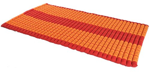 Rollbare Thaimatte Matratze, ca. 200 x 100 cm, Thaikissen Matte, rot-orange, mit Füllung aus Kapok