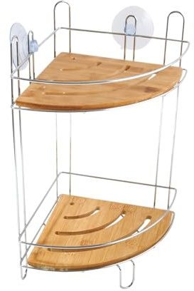 MSV Eck Duschregal, Metall, Bambus, Silber, Multi-Colored, 19,5x19,5x365cm