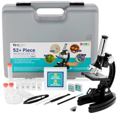 AmScope M30 Series 52-Piece STEM Microscope Kit for Kids - Monocular, Portable Compound Microscope for Kids - Includes Petri Dish, Slides & More - Black