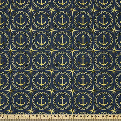 ABAKUHAUS Anker Stoff als Meterware, Kreuzfahrt-Reise-Reise-Thema, Microfaser Multi Zweck Dekostoff für Kunsthandwerke, 3M (230x300cm), Indigo Gelb