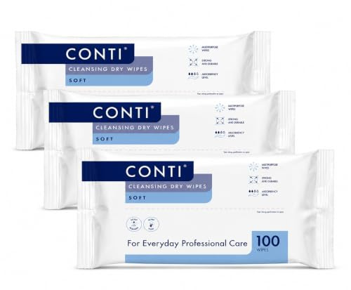 Conti Soft - Patient Cleansing Dry Wipes, Everyday Cleaning, Ideal For Sensitive Fragile Skin, Wipe Size 32cm x 30cm, 100 Wipes Per Pack - Triple Pack