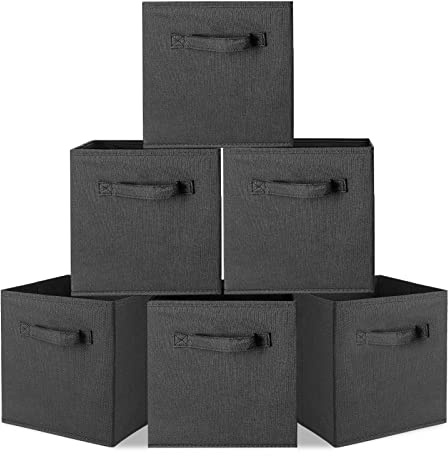 Ejoyous Lot de 6 Cube de Rangement Tissu, Pliants Boîtes de Rangement Ouvertes en Textile Caisse de Rangement pour Linge Jouets Vêtement Disques DVD 27 * 26 * 28 cm Noir