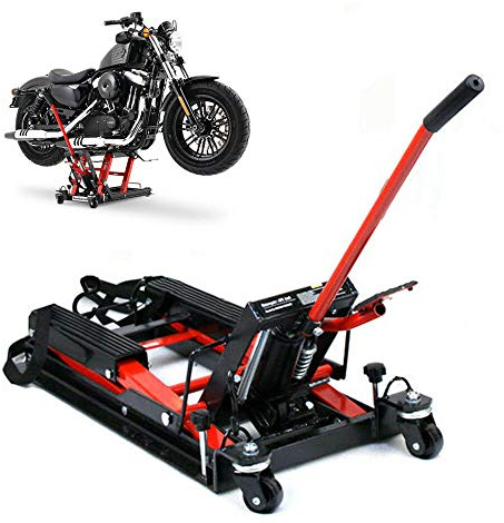 Motorradheber 680kg Motorradhebebühne, Montagebock Motorrad Hebebühne Bock ATV Quad Hydraulische Motorradhebebühne Montagebock, 3-stufig Höhenverstellbar Klapp Hebebühne Motorrad-Lift (Rot)