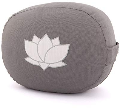 Bodhi Meditationskissen OVAL mit Lotus Stickerei | aus Bio-Baumwolle grau mit Lotus (grau)