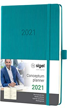 Sigel C2170 Terminplaner Wochenkalender 2021, ca. A5, Hardcover, mittelblau, mit vielen Extras, Conceptum - weitere Modelle