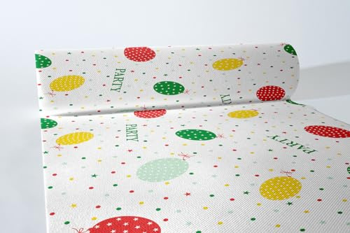Mank Airlaid Tischläufer 40 cm x 24 m | Tischdecken-Rolle stoffähnlich | praktische Einmal-Tischdecke | 1 Stück | Party Ballons (Rot-Grün)