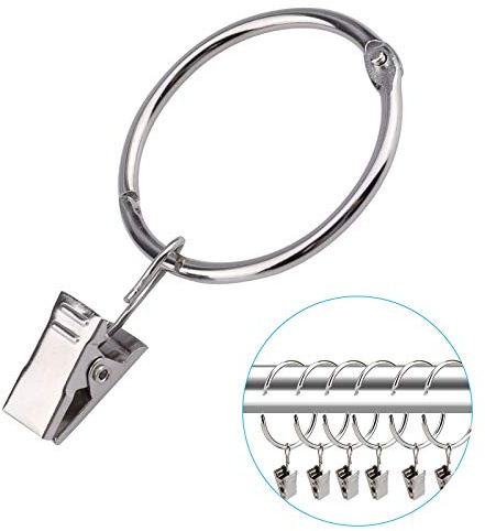 OOTSR 30 Stück Vorhangring mit Clips, Metall Vorhangringe Hängende Ringe für Vorhänge und Stäbe öffnen und Schließen-38mm Innendurchmesser(Silber)