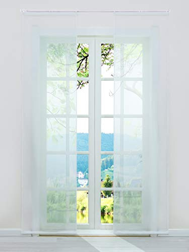 ESLIR Schiebegardinen Voile Flächenvorhänge Set 2er Klettband Weiß 57x175 | Schiebevorhang, Fenstergardinen, Gardinen für Schienensystem, mit Klettschiene, Vorhang Transparent, Uni Schals, 2 Stück
