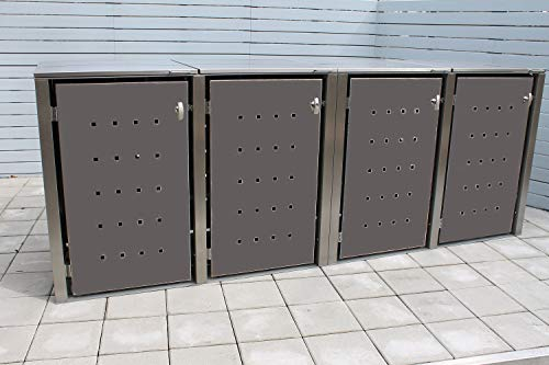 KIRCHBERGER METALL Mülltonnenbox Universal 240 Liter und 120 Liter Edelstahl grau anthrazit 4er Box (abschließbarer Griff)