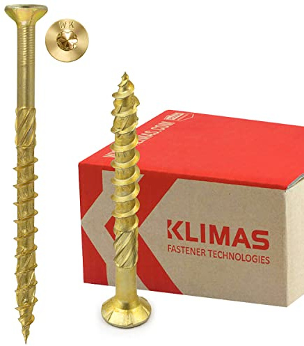 Klimas Träskruvar med torxspår – gula spånskiveskruvar – skruvar med försänkt huvud – altanskruvar – universalskruvar – skruvset för takkonstruktion – 4,5 x 70 mm (250 stycken)