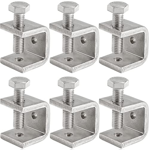 Foxwake Mini C Clamps Stainless Steel 0.83 Inch for Working, Heavy Duty Small U Clamps for Metal Mounting, Universal Desk Clamp with Stable Wide Jaw Opening/I-Beam Design (6pcs)