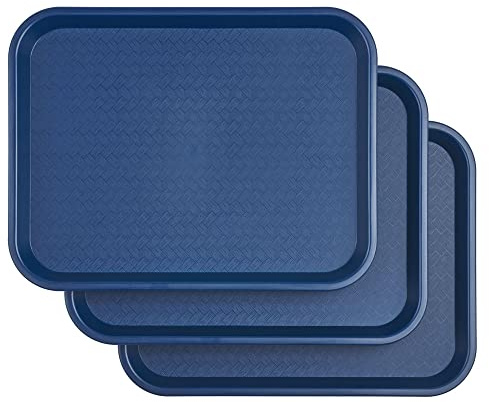Miamex Serviertabletts, rechteckig, aus Kunststoff, für Fastfood/Kantine, Frühstückstablett, Blau, 3 Stück