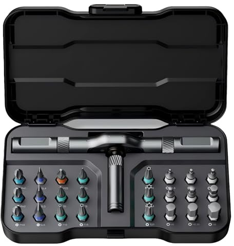 AtuMan 24 in 1 Ratchet Screwdriver Set with Detachable Handle, S2 Alloy Steel Precision Bits, Magnetic Ratcheting Screwdriver with Case for Bicycle, Computer, Electronics Repair, Ideal for Home, DIY