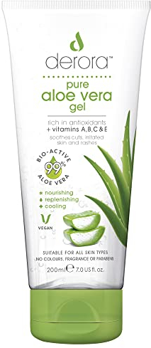 Derora Aloe Vera Gel| Enthält 100% reine und natürliche bioaktive AloeInhaltsstoffe zur Heilung, Beruhigung und Hydratisierung von Haut, Gesicht| Tierversuchsfrei & Vegan, 200 ml (1er Pack)