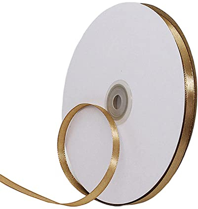 6mm x 91m Thin Gold Ribbon Champagne Gold Satin Ribbon, 1/5 inch Slim Gold Ribbon for Gift Wrapping Wedding Car Christmas Tree Xmas Birthday Cake Hair Bow Florist Bouquet Crafts Decorations