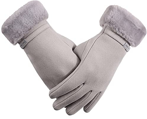 AYPOW Mujer Dama Invierno Cálidos Guantes, Forro Polar Térmico Guantes A Prueba De Viento Al Aire Libre, Función De Pantalla Táctil, Ajuste De Invierno Uso Diario …