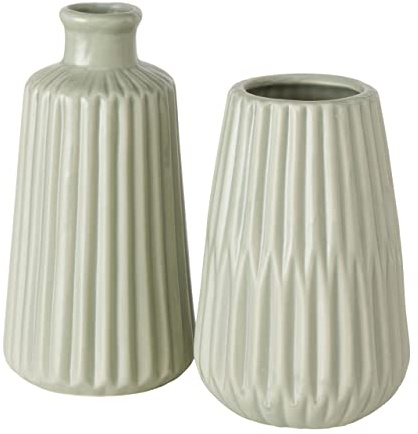 Boltze Vase Esko 1 Stück 2-Fach Sortiert, 1x Blumenvase aus Porzellan Keramik Matt Grün, ca. 17 x 8,5 cm, skandinavisches Design