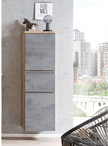 Lomadox Midischrank 40cm Wotan Eiche Nb. mit Beton Optik, B/H/T ca. 40/130/35 cm