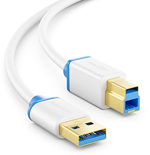 deleyCON 3,0m Cable USB 3.0 Super Speed Conector USB A a Conector USB B Cable de Datos Hasta 5 Gbit/s Para por Ejemplo Impresora Escáneres Impresoras Multifuncionales Blanco
