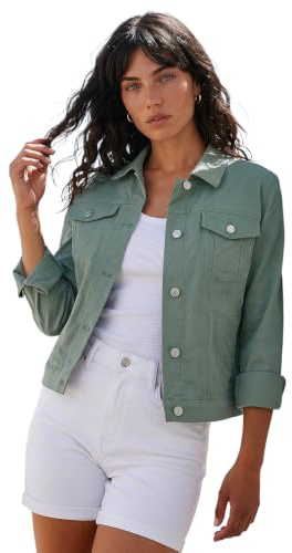 Roman Originals Stretch Jacket for Women UK - Ladies Denim Jean Summer Coat Bengaline Casual Smart Utility Trucker Biker Fitted Classic Work Spring Soft Vintage