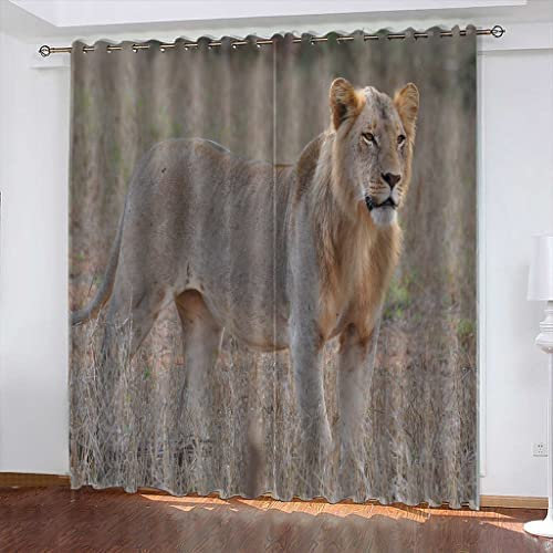 Blickdicht Blackout Vorhang Mit Ösen Schalldämmend Gardinen Polyester 3D Bedruckt Tierischer Löwe Für Wohnzimmer Schlafzimmer Kinder Oder Babyzimmer 170(B)X200(H) Cm - Bedruckte Verdunkelungsvorhänge