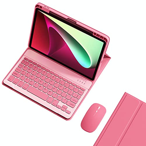 KMXDD Keyboard Case Mouse for iPad A16 11th Generation 2025/ iPad 10th Generation 2022(11/10.9 inch) Case with Color Keys Detachable Bluetooth Keyboard Cover (Begonia Red)