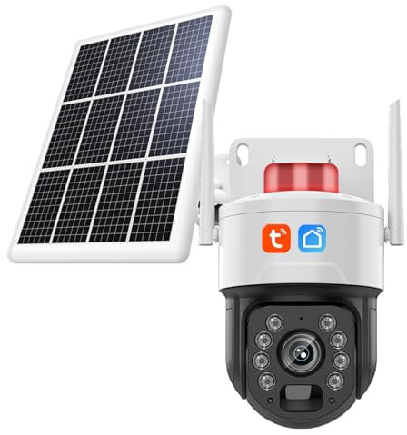 KEYQEEN Cámara Solar Tuya WiFi IP, cámara de Seguridad para el hogar PTZ de visión Nocturna 4K 8MP para Exteriores detección de Movimiento PIR vigilancia de Audio bidireccional,8mp+128g