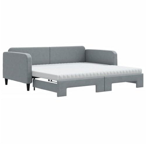 vidaXL Tagesbett, Ausziehbar Schlafsofa mit Matratzen, Bettsofa Gästebett für Schlafzimmer Wohnzimmer, Sofa Bett Ausziehbett, Hellgrau 100x200 cm Stoff
