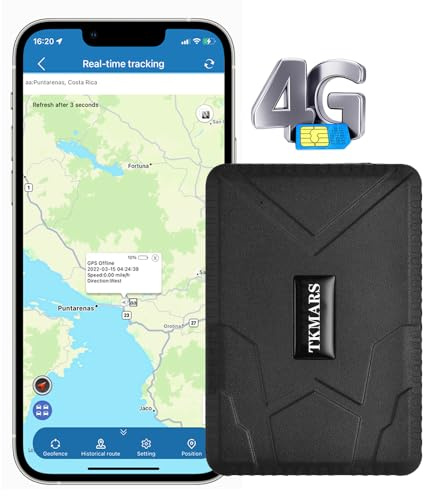 TKMARS Auto GPS Tracker 4G, 7800mAh Akku, Magnetischer Echtzeit Tracking Peilsender für Baumaschinen & Bagger mit Demontage-Alarm, Diebstahlschutz Alarme ohne ABO-Zwang