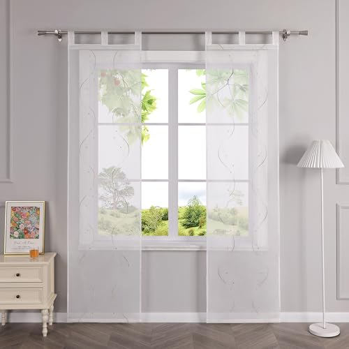 HeichkelL Schiebegardinen mit Schlaufen Transparent Schiebevorhänge Flächenvorhänge mit Wellen Stickerei 2er Set Gardinenschal Sand BxH 57x225 cm