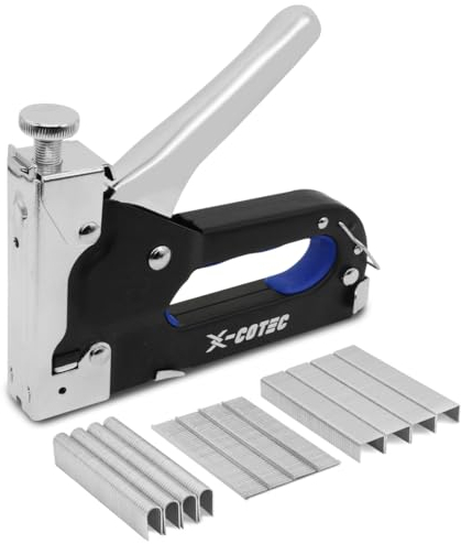 X-COTEC Handtacker, 3 in 1 Profi Tacker für Holz, Handtacker Set mit 600 Klammern, Tackerpistole für Holz, Staple Gun, Stapler Gun, Inkl Klammerentferner, Handnagelpistole für Möbel, Innendekoration