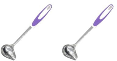 2 Set Mint Sauce Long Soup Ladle with Spout Stainless Steel Kitchen Serving Salad Dressing Gravy Spoon, Purple