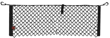 BLACK+DECKER Kofferraum Organizer Kofferraumnetz - Universeller Gepäcknetz - Netztasche 125 x 30 cm - Inkl. 2 Haken zur Verankerung - Leicht zu Verstauen - Nylon - Schwarz
